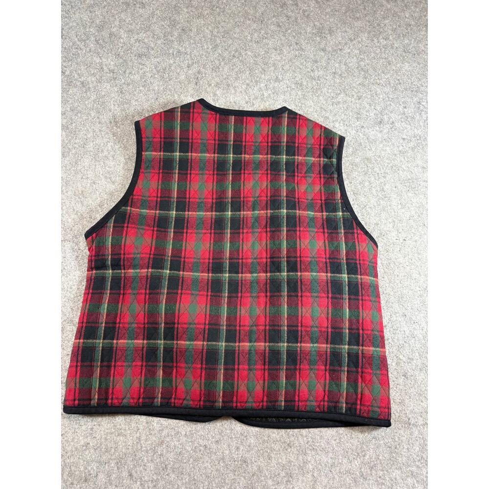 Vintage 90s Orvis Tartan Plaid Quilted Vest Womens L Red Black Flannel Outdoor - Picture 4 of 6